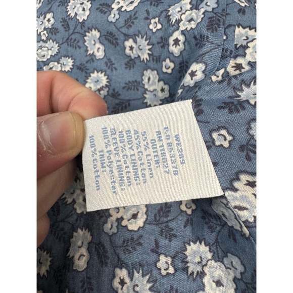 Boden Jacket Womens 10 Navy Blue Linen Cotton Floral Lined Button Front Pockets - Picture 7 of 11